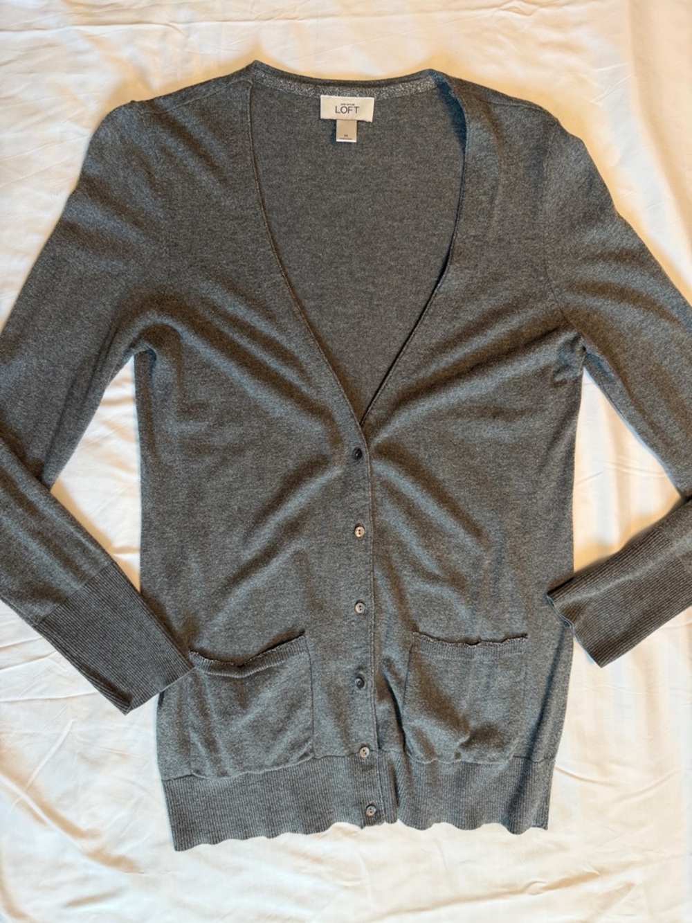 LOFT Gray Buttoned Cardigan Sweater
